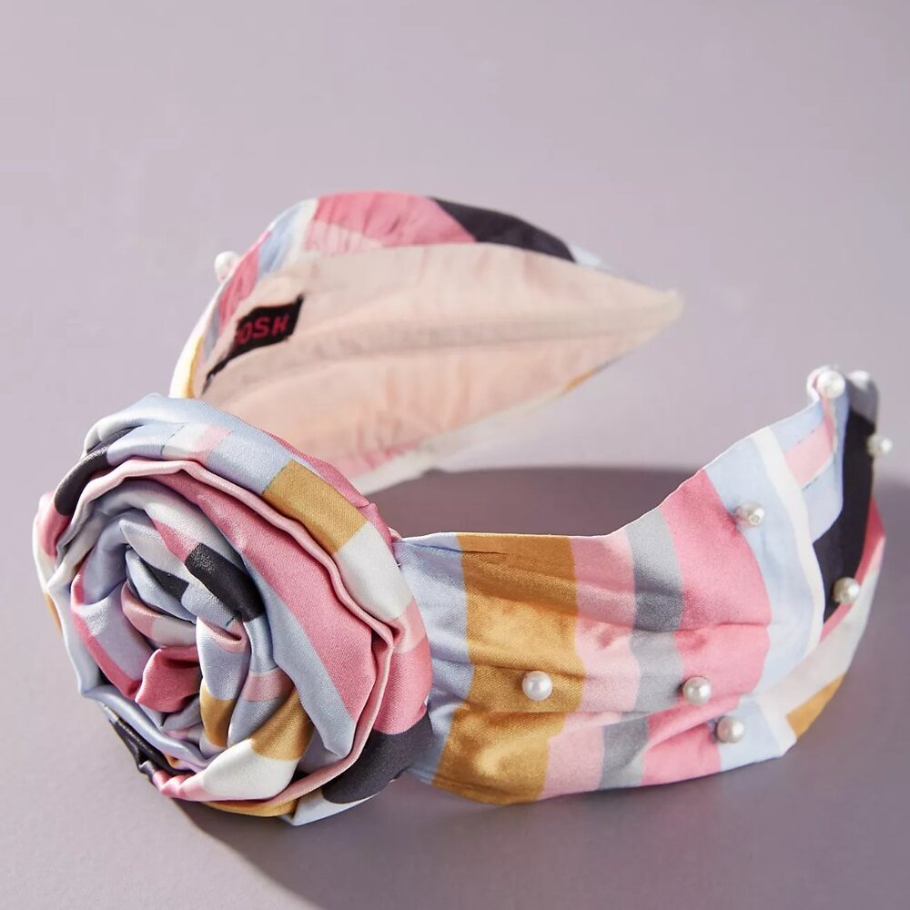 Anthropologie Multicolor Floral Rose Pearl headband NEW